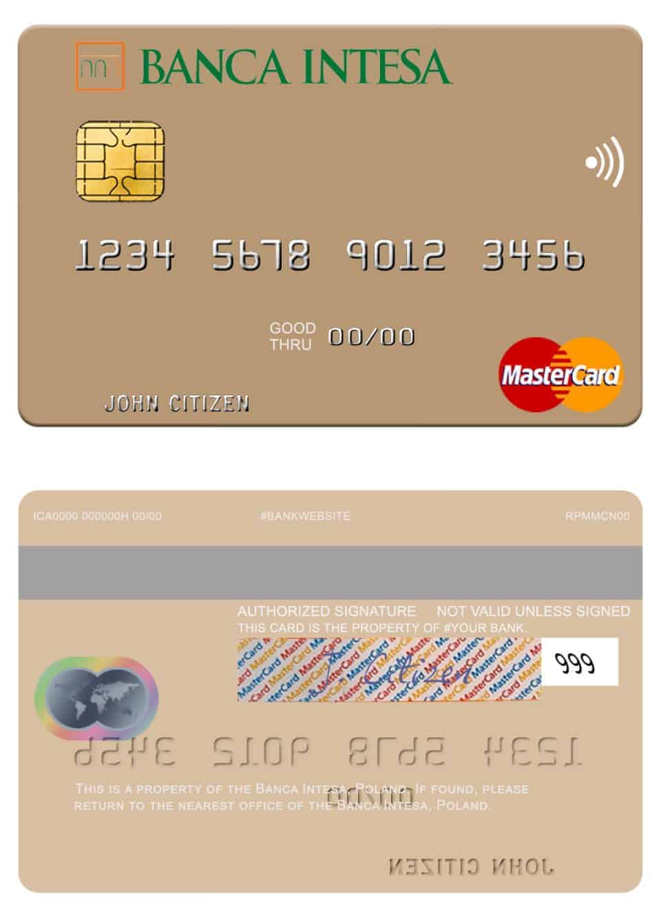 Editable Poland Banca Intesa mastercard Templates in PSD Format