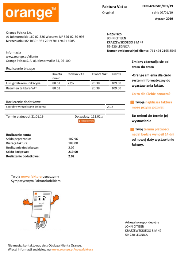 Poland Orange utility bill template in Word and PDF format