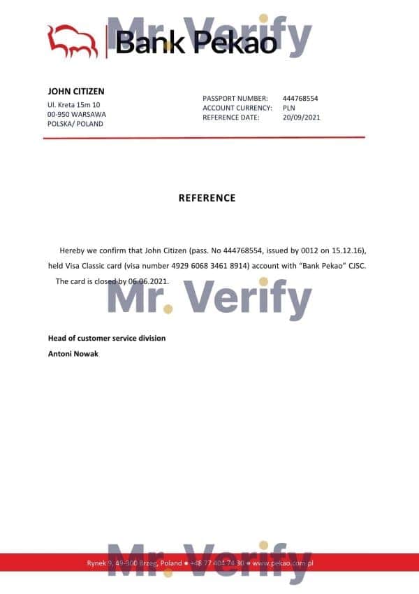 Download Poland Bank Pekao Bank Reference Letter Templates | Editable Word