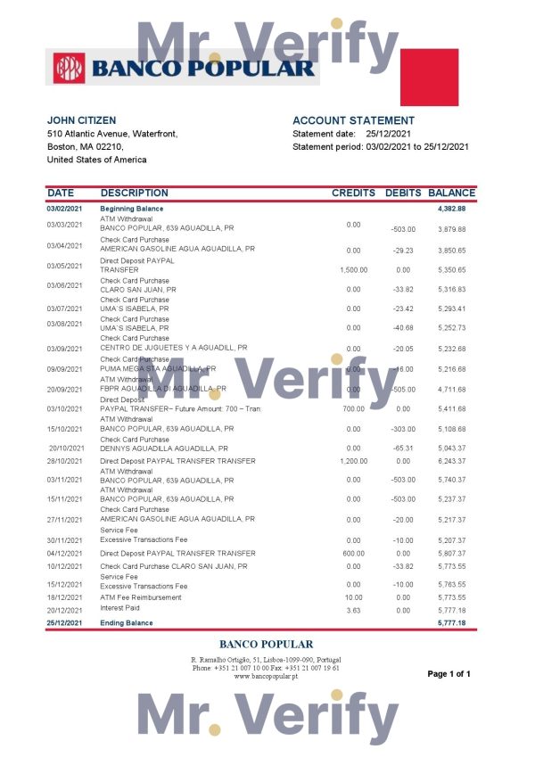 Portugal Banco Popular bank statement template in Excel and PDF format .xls and .pdf format 600x849 - Cart