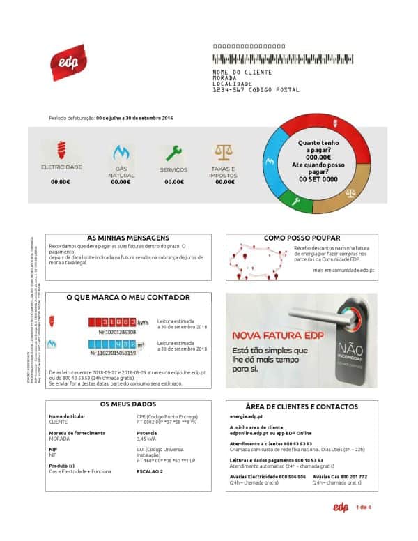 Portugal EDP utility bill template in Word and PDF format, good for address prove