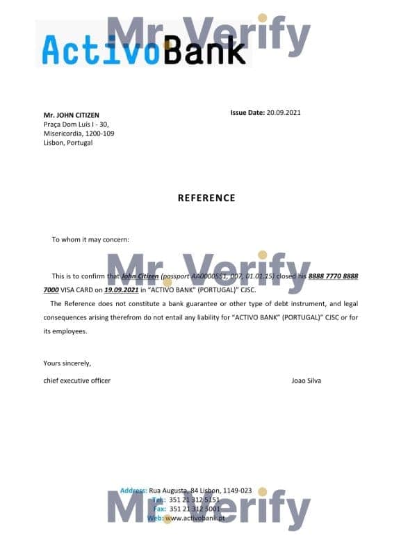 Download Portugal Activobank Bank Reference Letter Templates | Editable Word