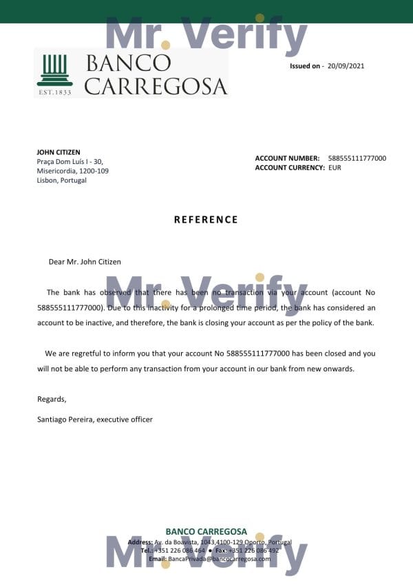 Download Portugal Banco Carregosa Bank Reference Letter Templates | Editable Word