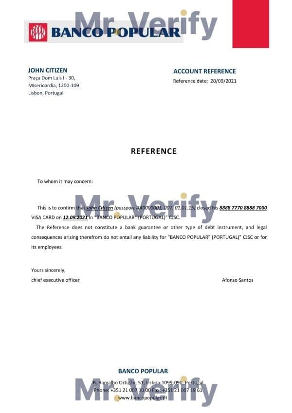 Download Portugal Banco Popular Bank Reference Letter Templates | Editable Word