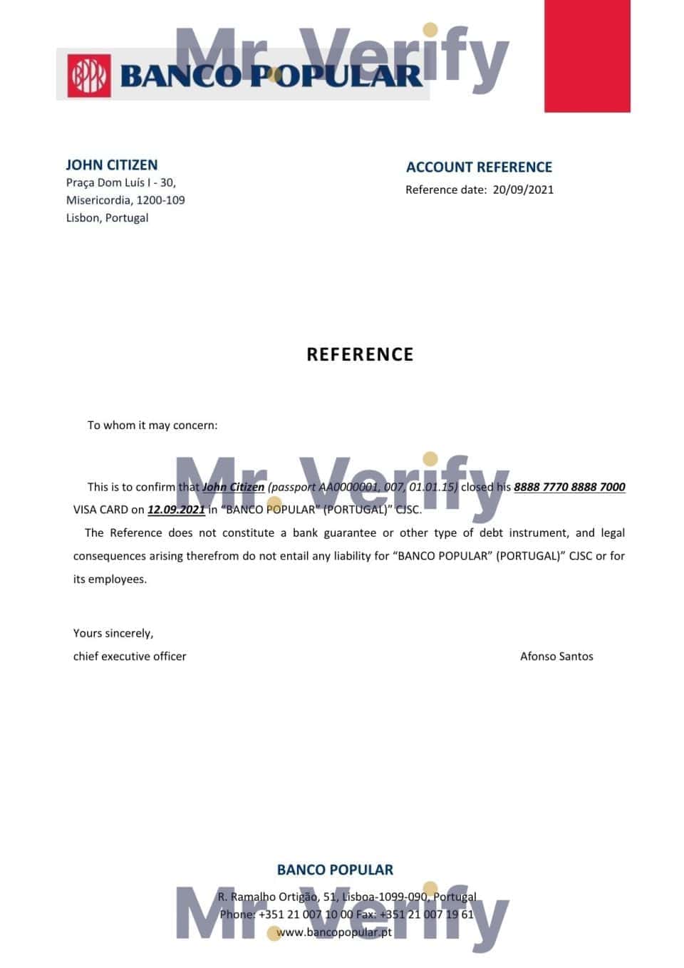 Download Portugal Banco Popular Bank Reference Letter Templates | Editable Word