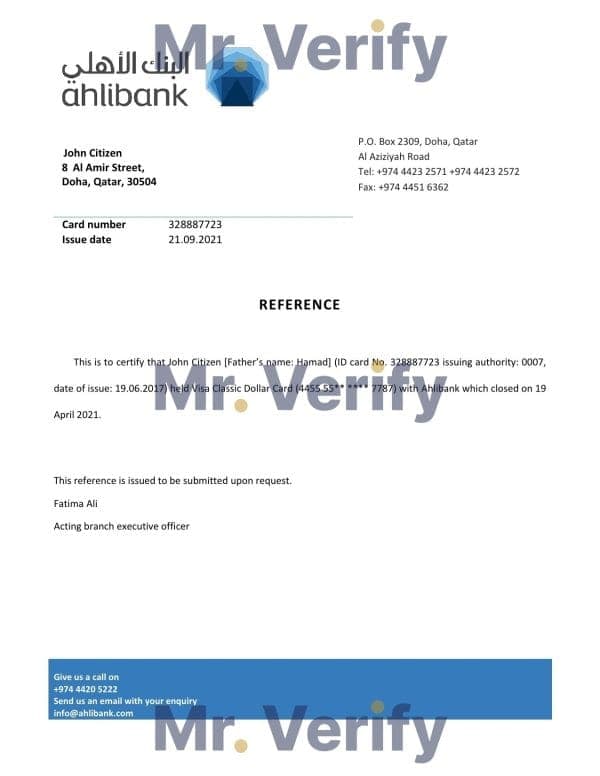 Download Qatar Ahlibank Bank Reference Letter Templates | Editable Word