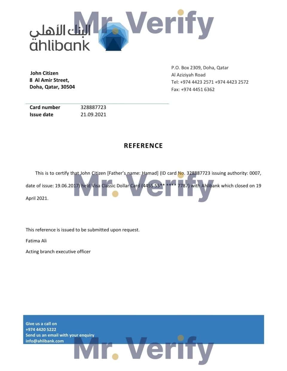 Download Qatar Ahlibank Bank Reference Letter Templates | Editable Word