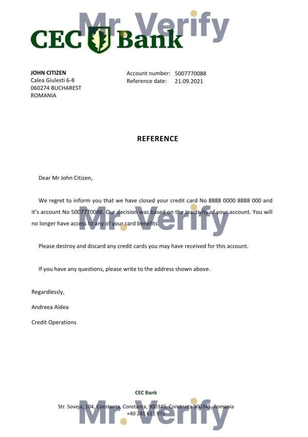 Download Romania CEC Bank Reference Letter Templates | Editable Word