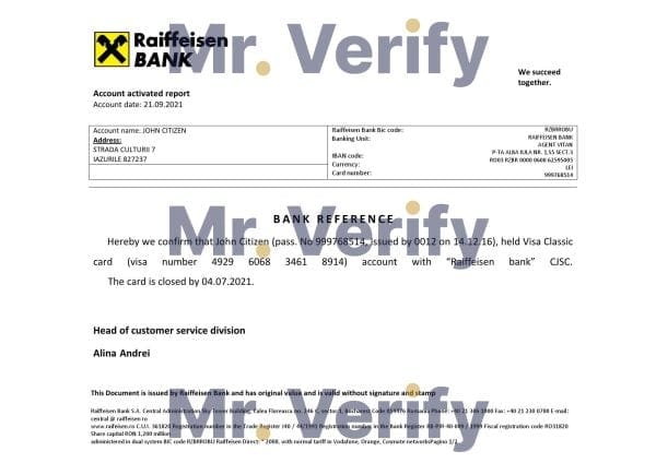 Download Romania Raiffeisen Bank Reference Letter Templates | Editable Word