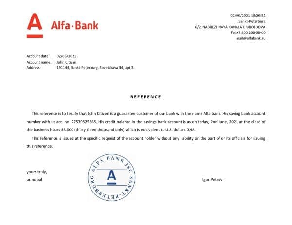 Download Russia Alfa Bank Reference Letter Templates | Editable Word
