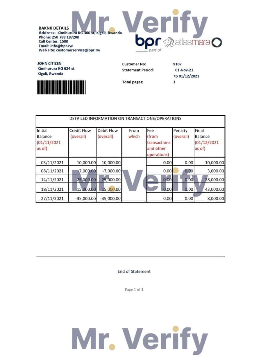 Rwanda BPR bank statement easy to fill template in Excel and PDF format