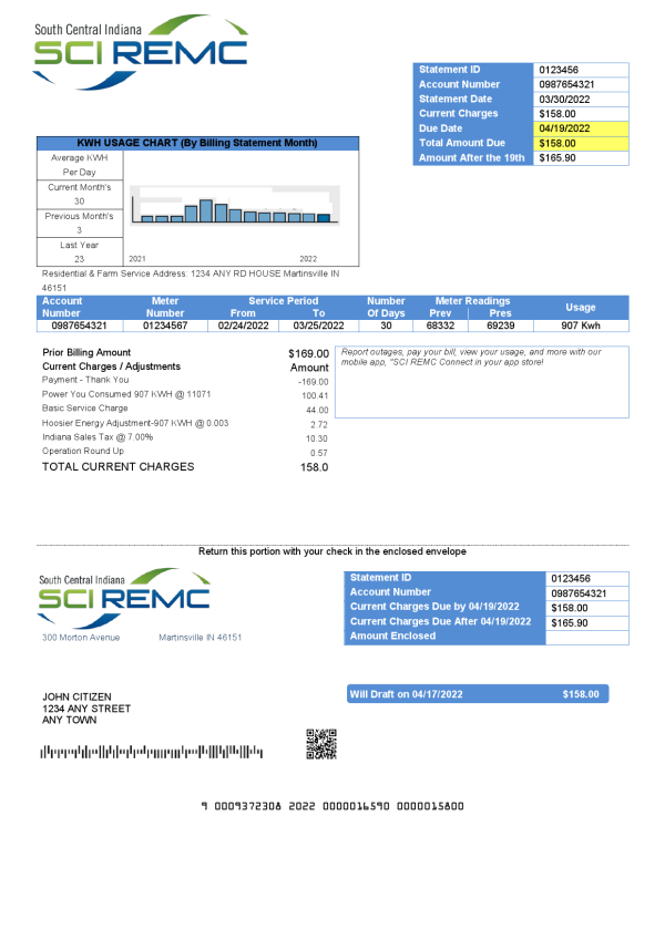 USA Indiana SCI REMC utility bill template in Word and PDF format