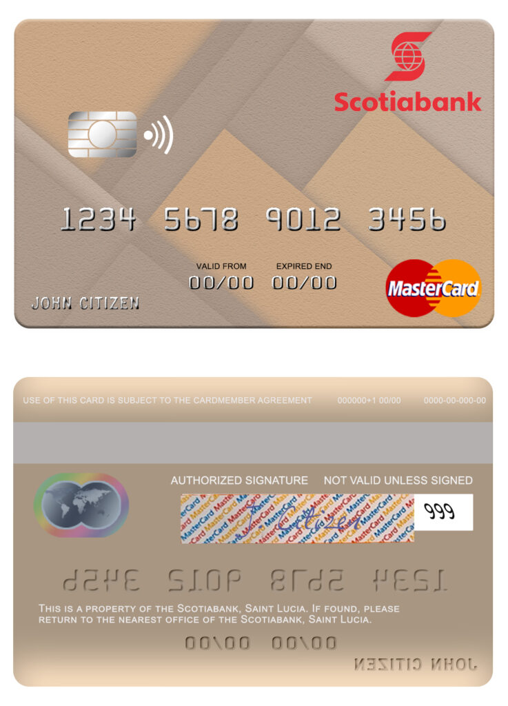 Editable Saint Lucia Scotiabank mastercard credit card Templates