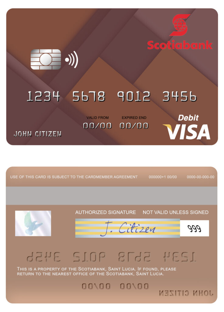 Fillable Saint Lucia Scotiabank visa debit credit card Templates | Layer-Based PSD