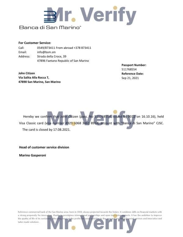 Download San Marino Banca di San Marino Bank Reference Letter Templates | Editable Word
