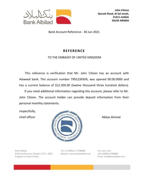 Download Saudi Arabia Albilad Bank Reference Letter Templates | Editable Word