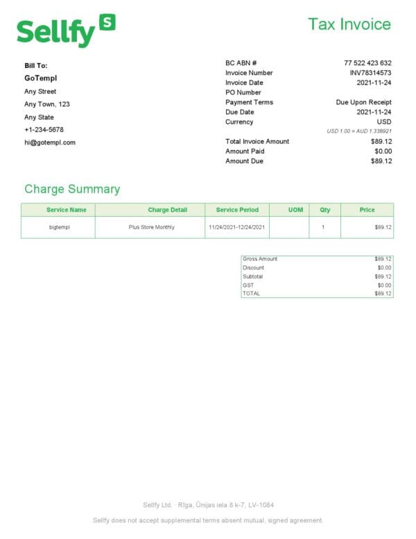 High-Quality USA Azarea Travel Services Invoice Template PDF | Fully Editable