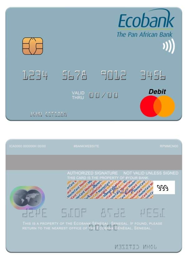 Editable Senegal Ecobank Sénégal mastercard Templates in PSD Format