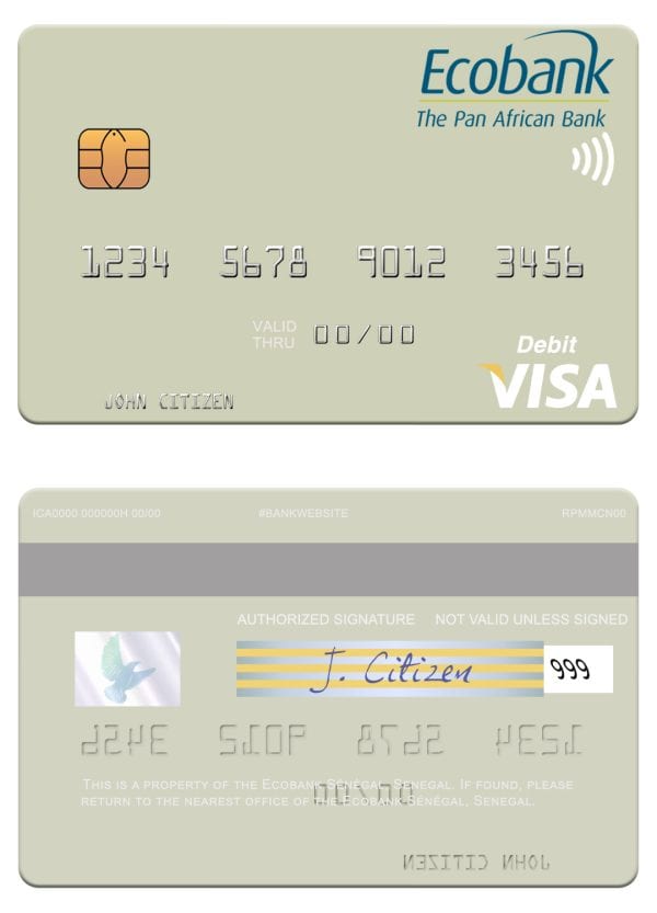 Fillable Senegal Ecobank Sénégal visa debit card Templates | Layer-Based PSD