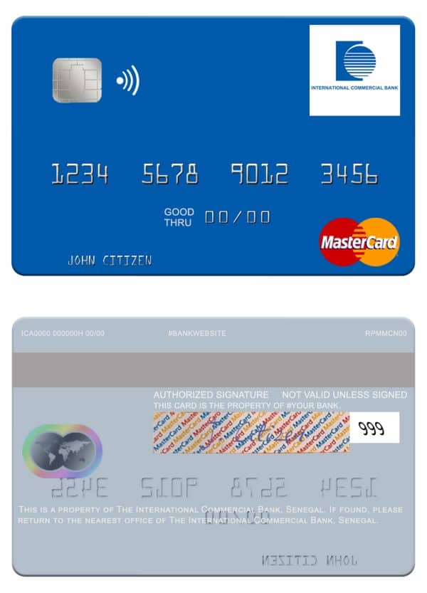 Editable Senegal The International Commercial Bank mastercard Templates in PSD Format