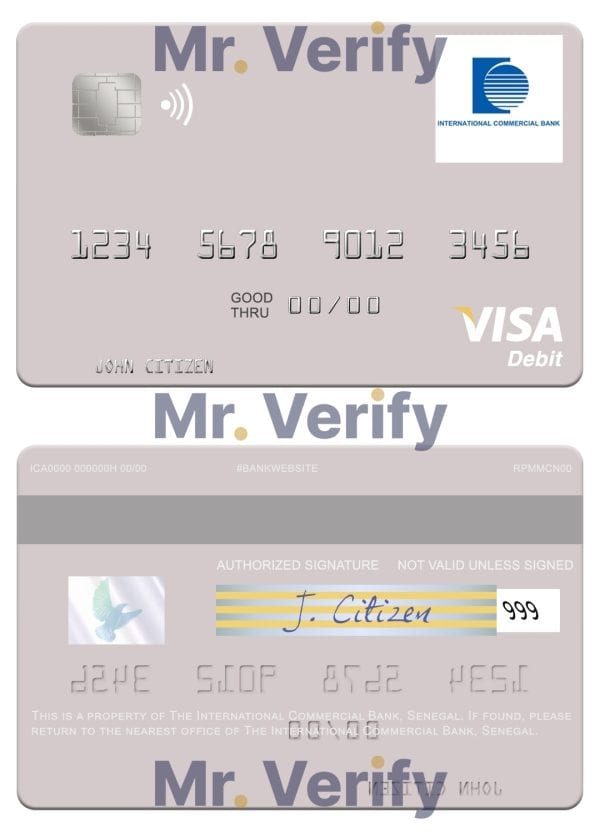 Fillable Senegal The International Commercial Bank visa debit card Templates | Layer-Based PSD