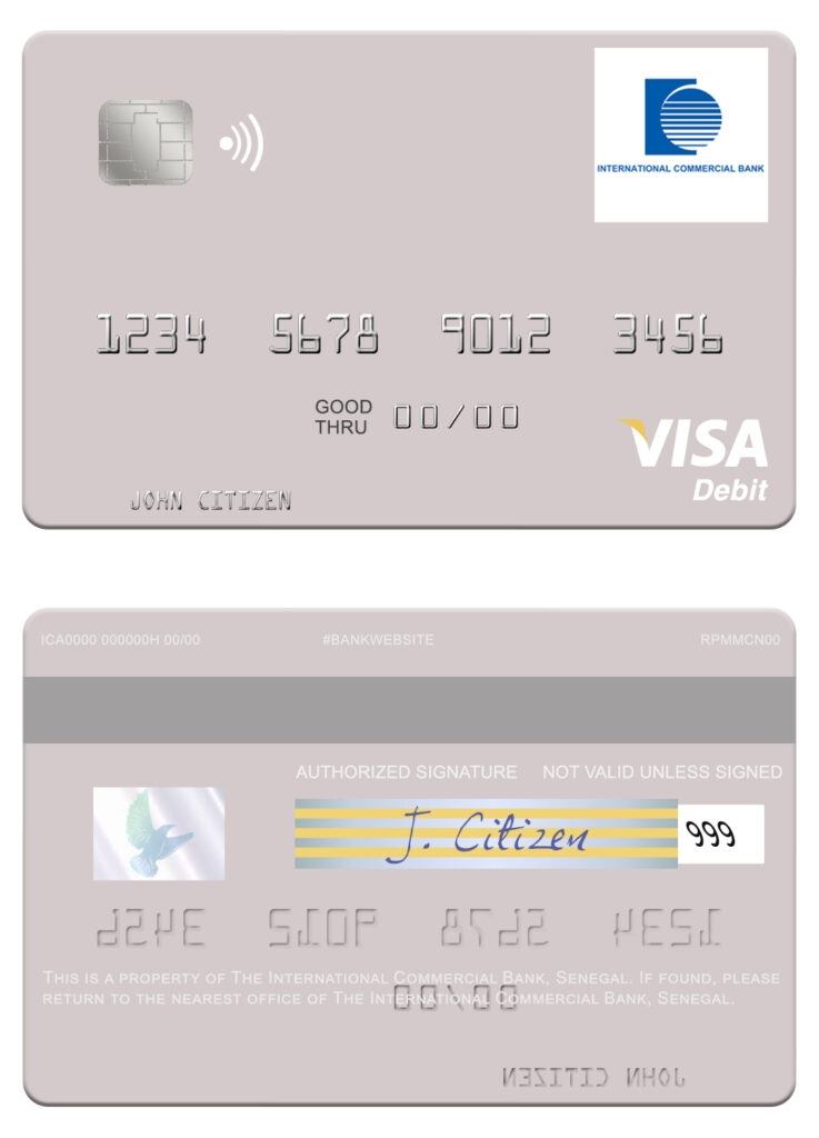 Fillable Senegal The International Commercial Bank visa debit card Templates | Layer-Based PSD