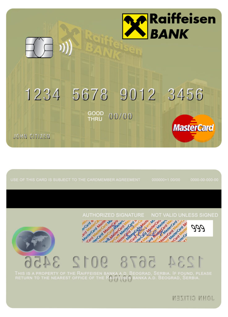 Editable Serbia Raiffeisen banka a.d. Beograd mastercard Templates in PSD Format