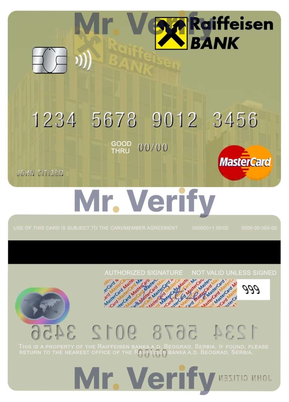 Editable Serbia Raiffeisen banka a.d. Beograd mastercard Templates in PSD Format