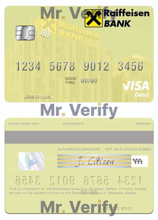 Fillable Serbia Raiffeisen banka a.d. Beograd visa debit card Templates | Layer-Based PSD