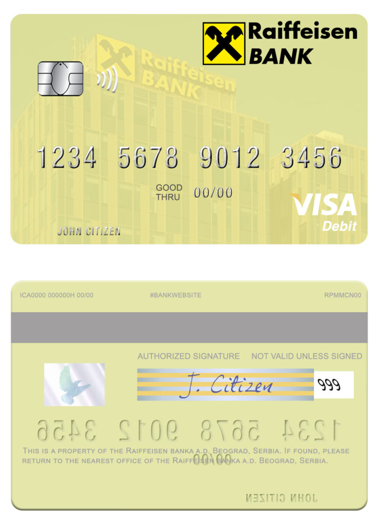 Fillable Serbia Raiffeisen banka a.d. Beograd visa debit card Templates | Layer-Based PSD