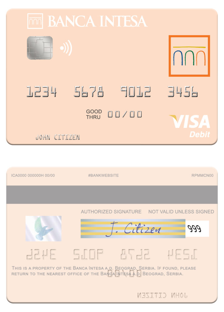 Editable Serbia The Banca Intesa a.d. Beograd visa debit card Templates in PSD Format