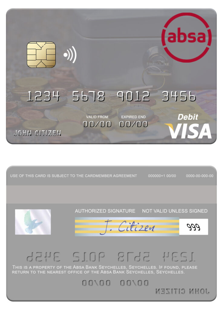 Editable Seychelles Absa Bank Seychelles visa debit card Templates