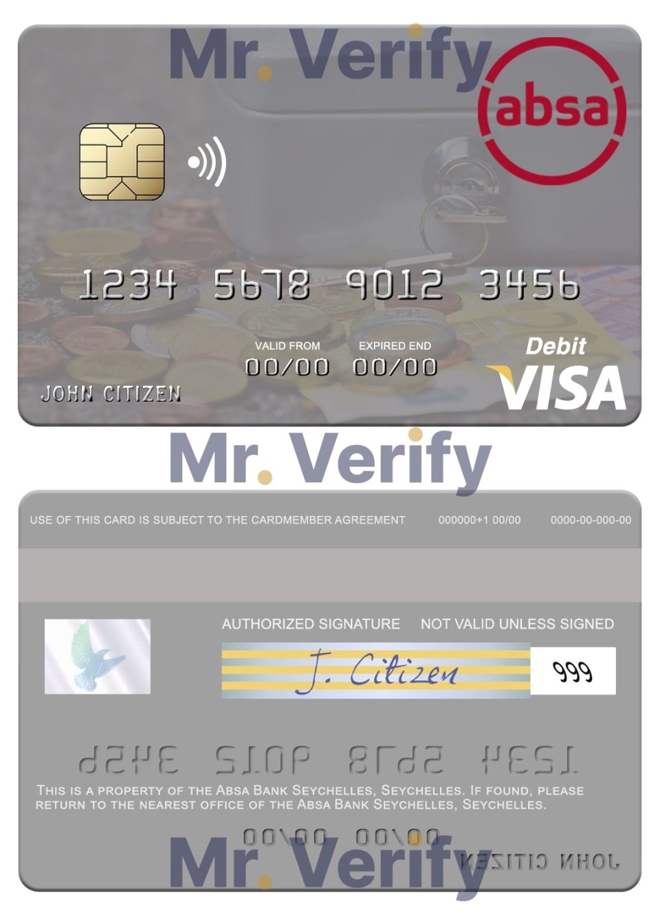 Editable Seychelles Absa Bank Seychelles visa debit card Templates in PSD Format