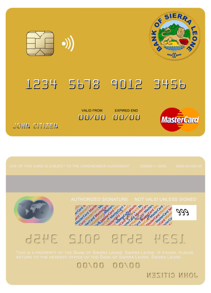 Fillable Sierra Leone Bank of Sierra Leone mastercard Templates | Layer-Based PSD