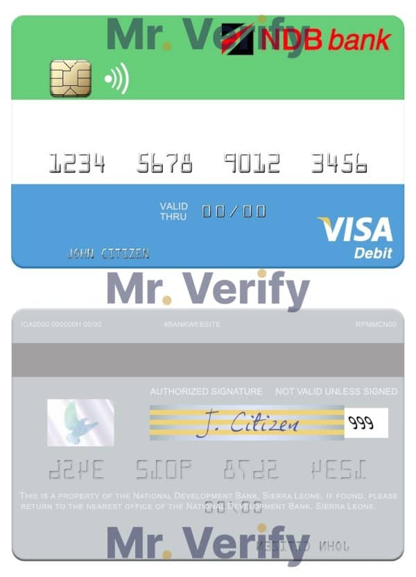 Editable Sierra Leone National Development Bank visa debit card Templates in PSD Format