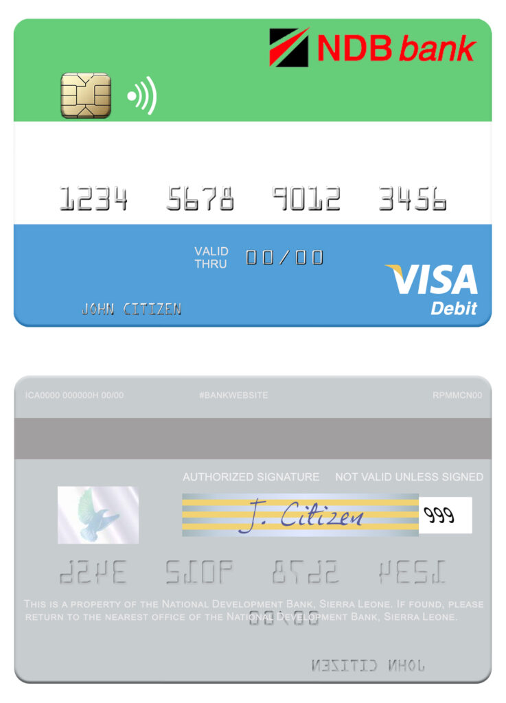 Editable Sierra Leone National Development Bank visa debit card Templates in PSD Format
