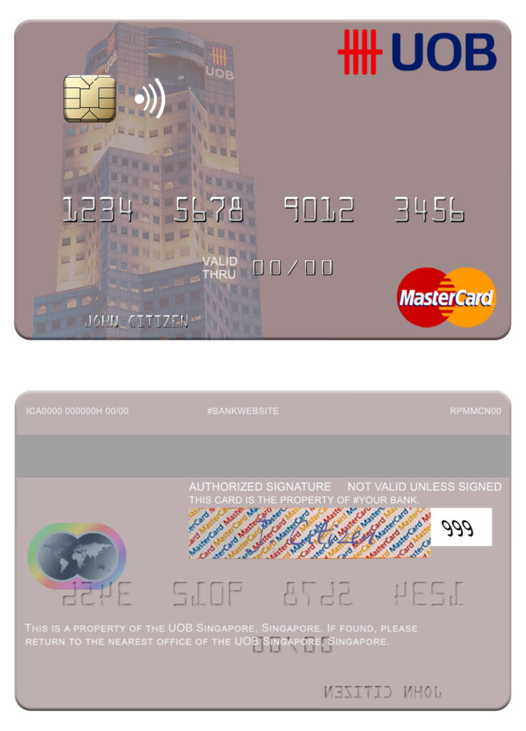 Fillable Singapore UOB Singapore mastercard Templates | Layer-Based PSD