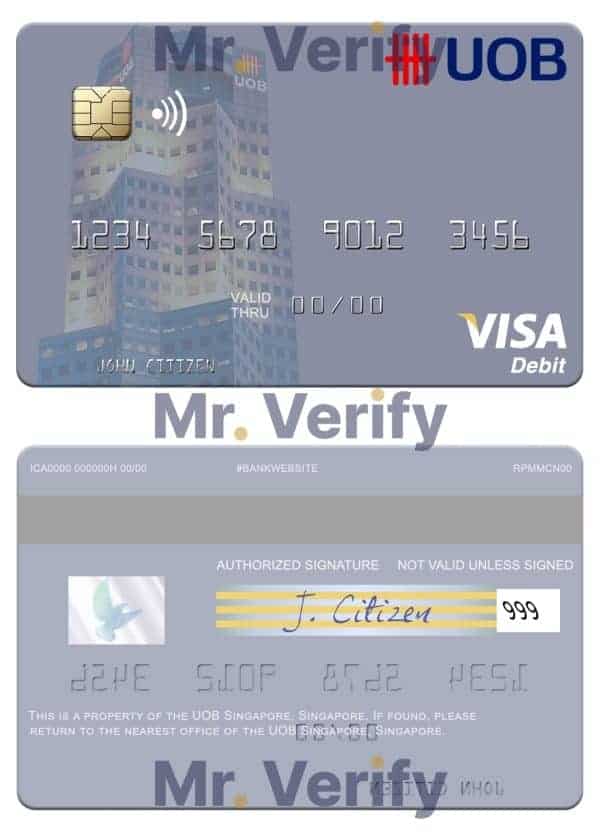 Editable Singapore UOB Singapore visa debit card Templates in PSD Format