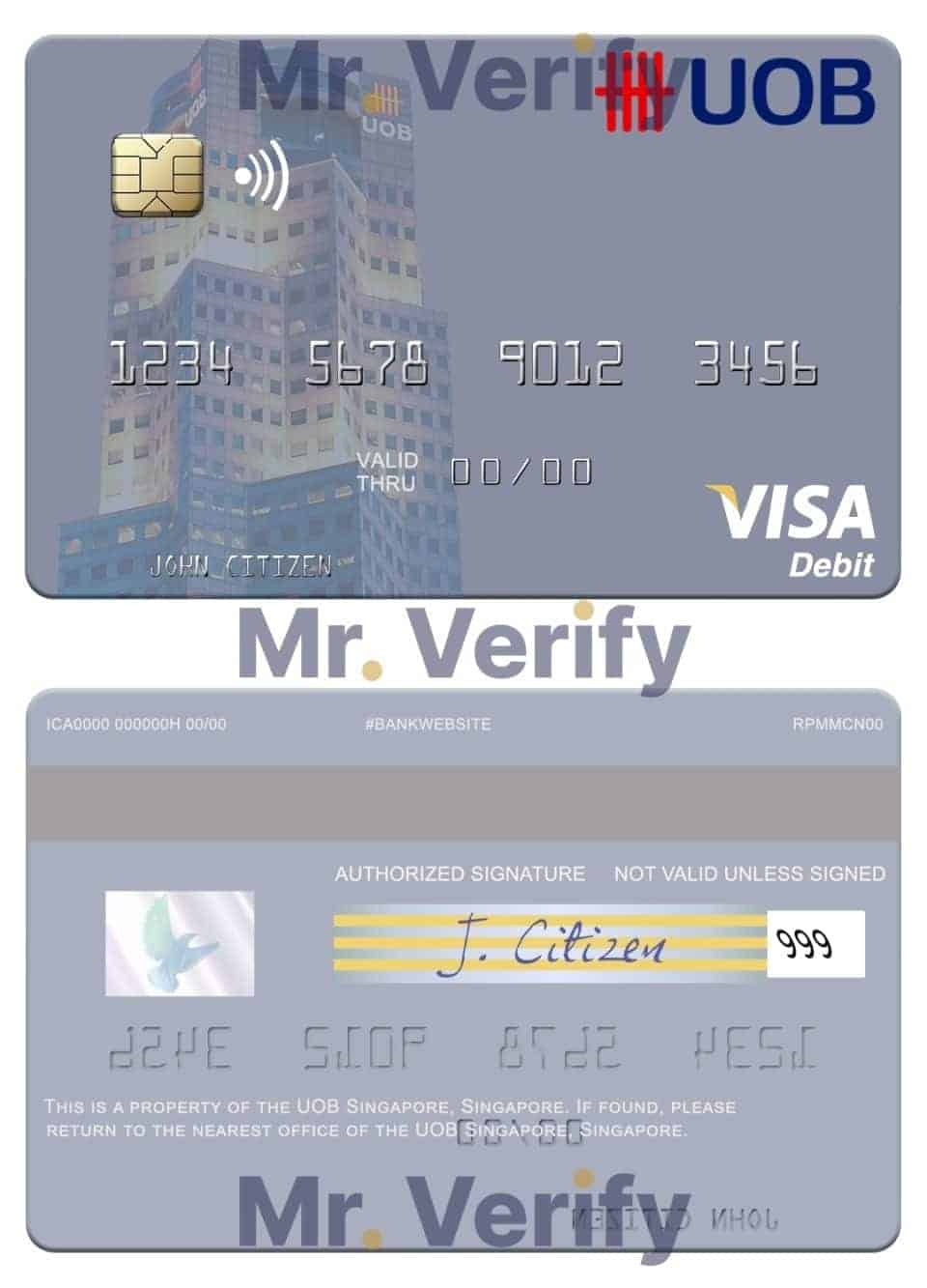 Editable Singapore UOB Singapore visa debit card Templates in PSD Format
