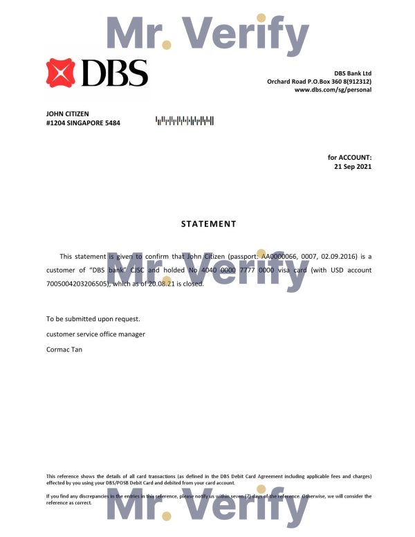 Download Singapore DBS Bank Reference Letter Templates | Editable Word