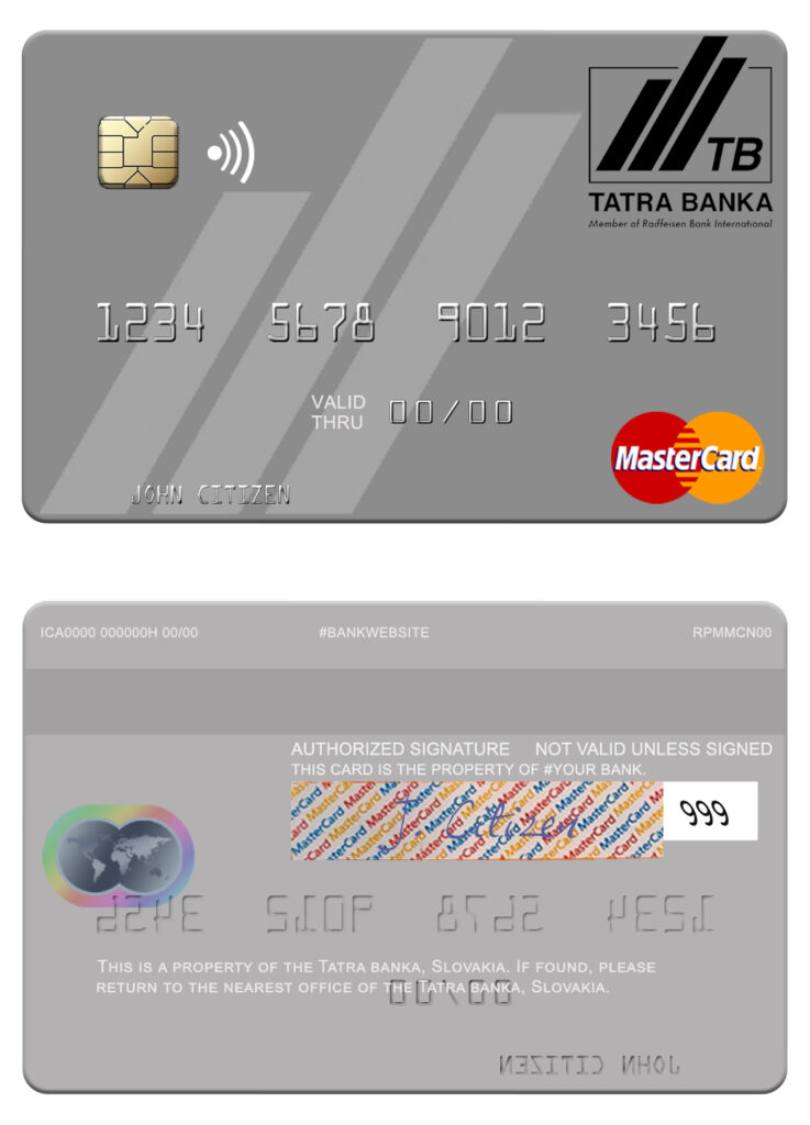 Fillable Slovakia Tatra Banka mastercard Templates | Layer-Based PSD