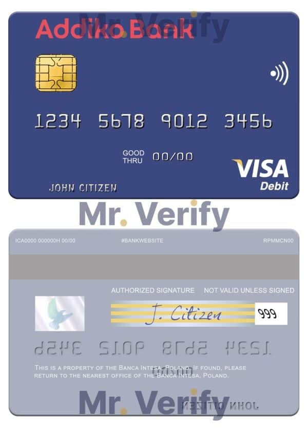 Fillable Slovenia Addiko Bank visa debit card Templates | Layer-Based PSD