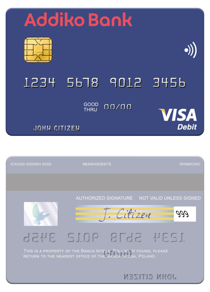 Fillable Slovenia Addiko Bank visa debit card Templates | Layer-Based PSD