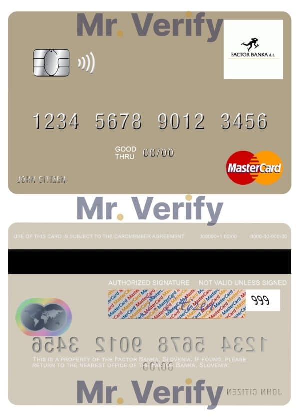 Editable Slovenia Factor Banka mastercard Templates in PSD Format