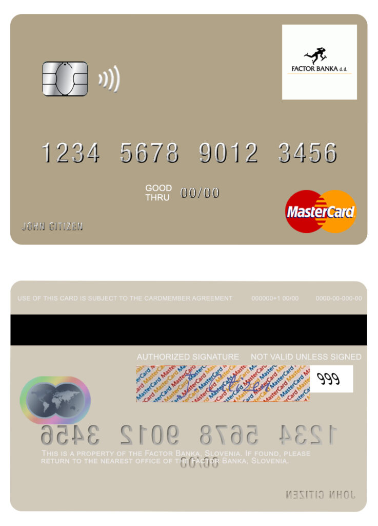 Editable Slovenia Factor Banka mastercard Templates in PSD Format