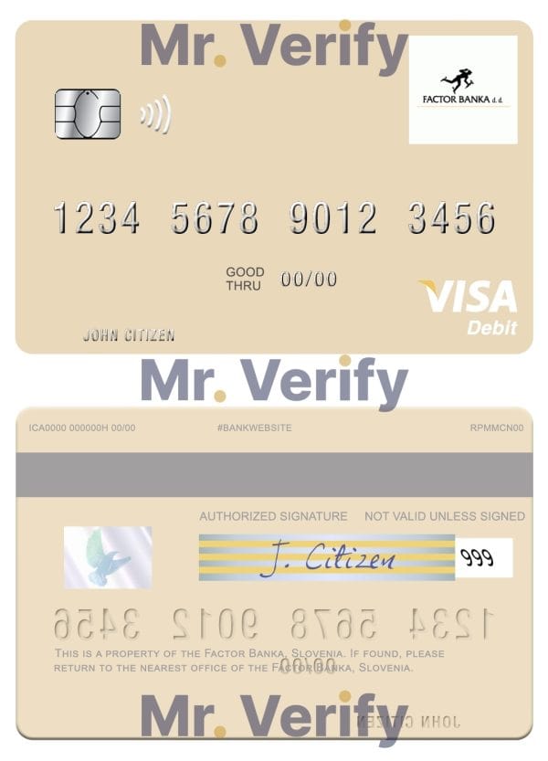 Fillable Slovenia Factor Banka visa debit card Templates | Layer-Based PSD