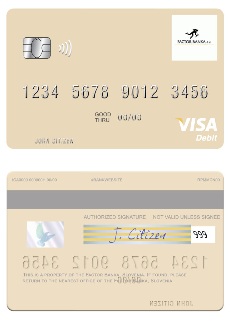 Fillable Slovenia Factor Banka visa debit card Templates | Layer-Based PSD
