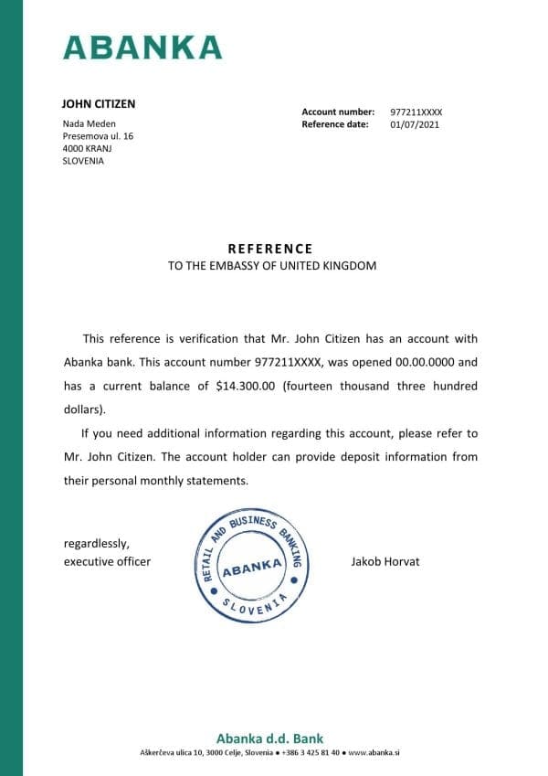 Download Slovenia Abanka Bank Reference Letter Templates | Editable Word
