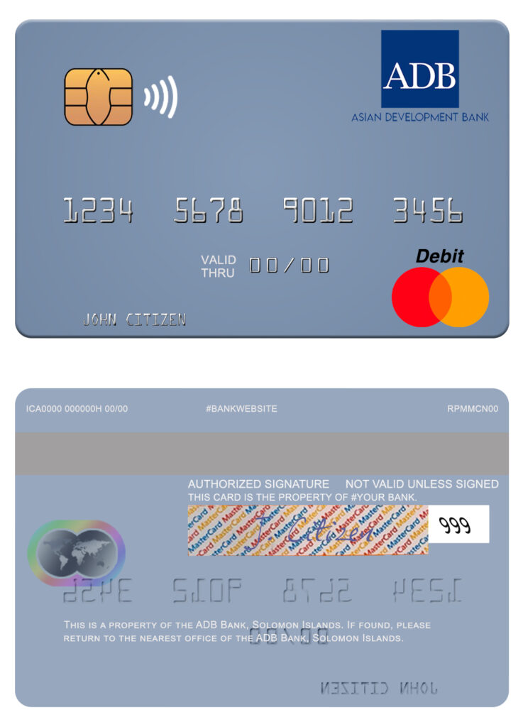 Fillable Solomon Islands ADB Bank mastercard credit card Templates