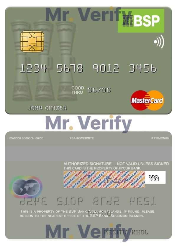 Fillable Solomon Islands BSP Bank mastercard credit card Templates | Layer-Based PSD